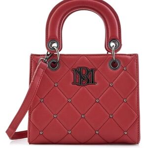 Badgley Mischka Red Vegan Leather Quilted Shoulder Bag
